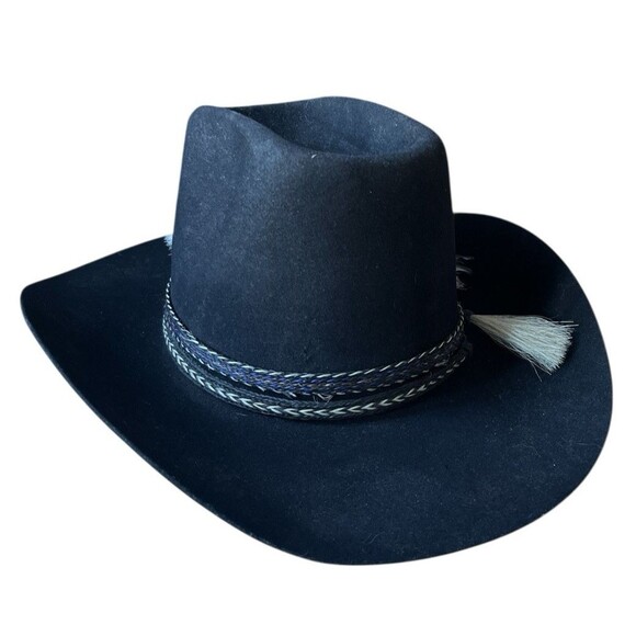 Custom Made Bee Hats Deluxe Western Dynafelt Woven Band Feather Size 7-1/2 READ - Picture 3 of 10